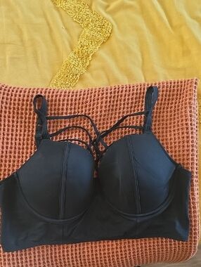 Black Strappy Longline Bikini Top- Torrid